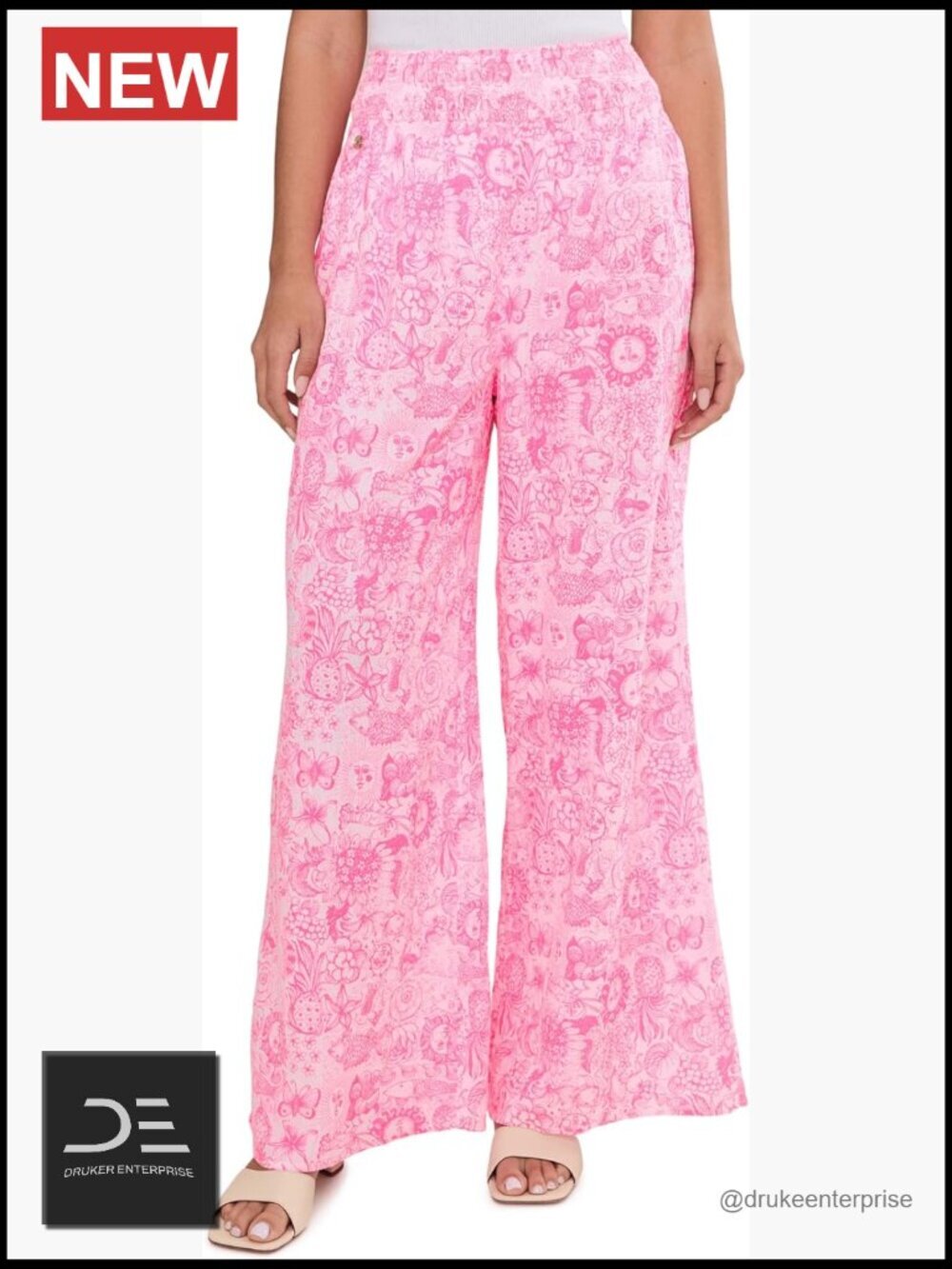 High Rise Smocked Waist Palazzo Pant Coverup 29" Inseam Cotton